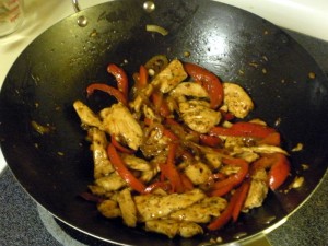 Chicken stir fry in the wok